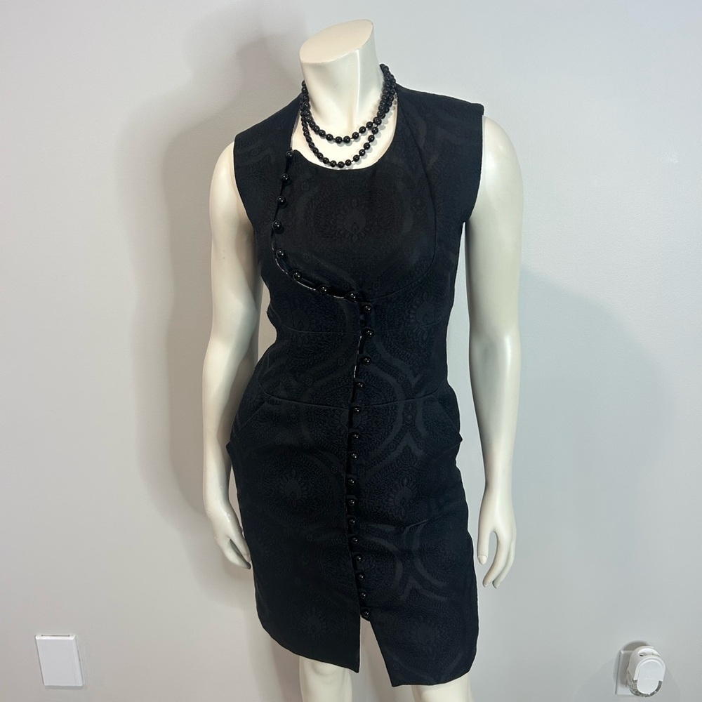 ❤️Gorgeous! One of a kind 🤩Ports 1961 Black Textured Midi Dress with boutons❤️4